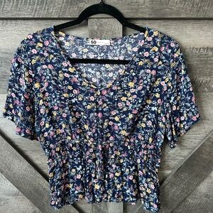 SO Floral Print Blouse - Blue and Multicolor